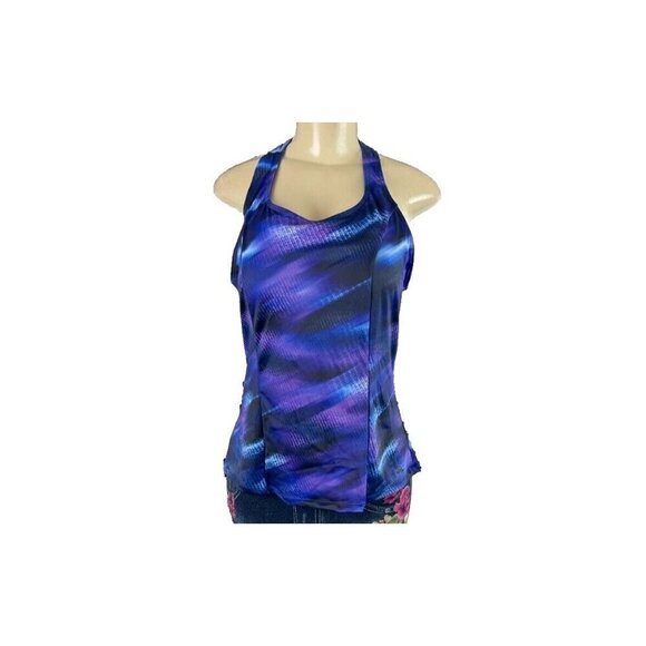 Swimsuit For All 14 Purple-Blue Splash Print Open Strap Back Swim Tankini Top - Picture 2 of 6